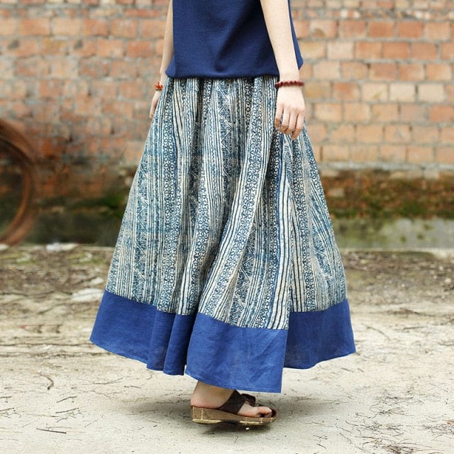 Buddhatrends Linen Skirts Gaia Blue Cotton &amp; Linen Skirt