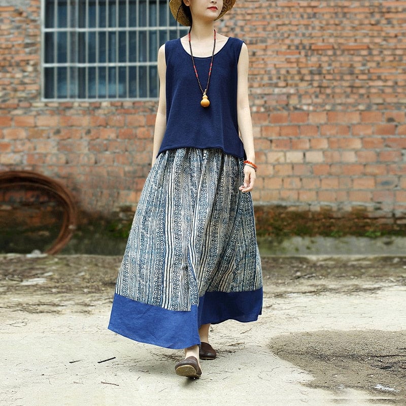 Buddhatrends Linen Skirts Gaia Blue Cotton &amp; Linen Skirt
