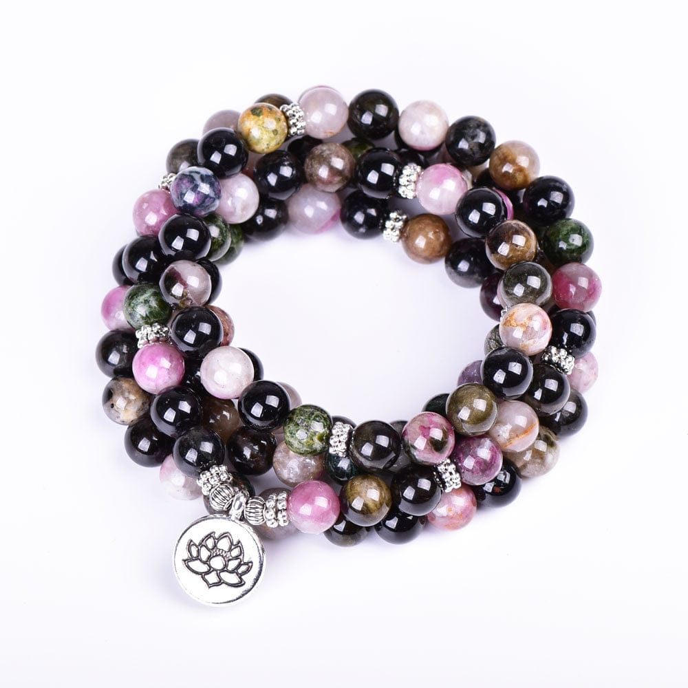 Buddhatrends Lotus Tourmaline 108 Mala Bracelet