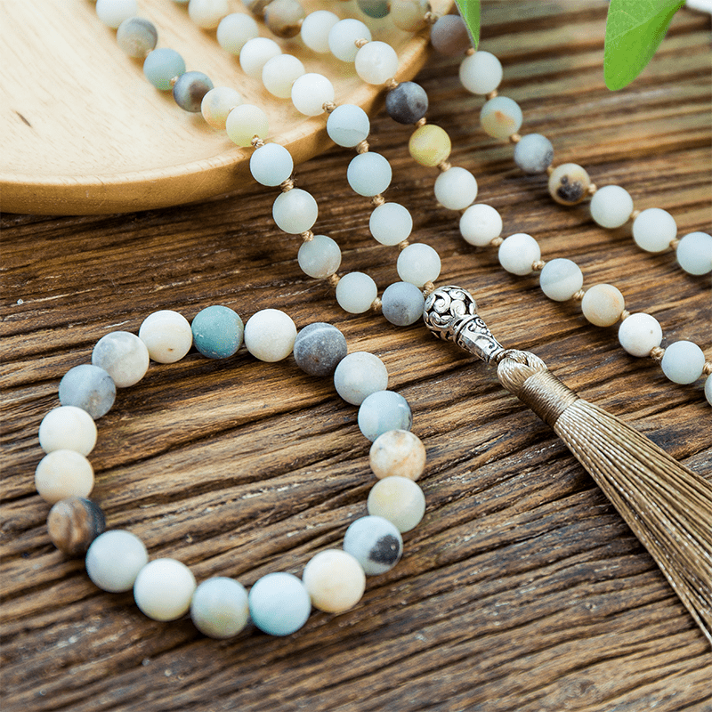 Buddhatrends Matte Amazonite 108 Mala Beads Set ready