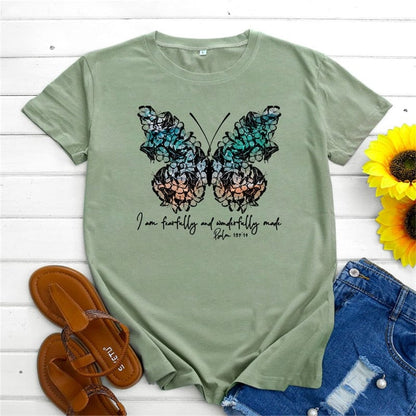 Buddhatrends Olive Green / S Graphic New Butterfly Printed Top