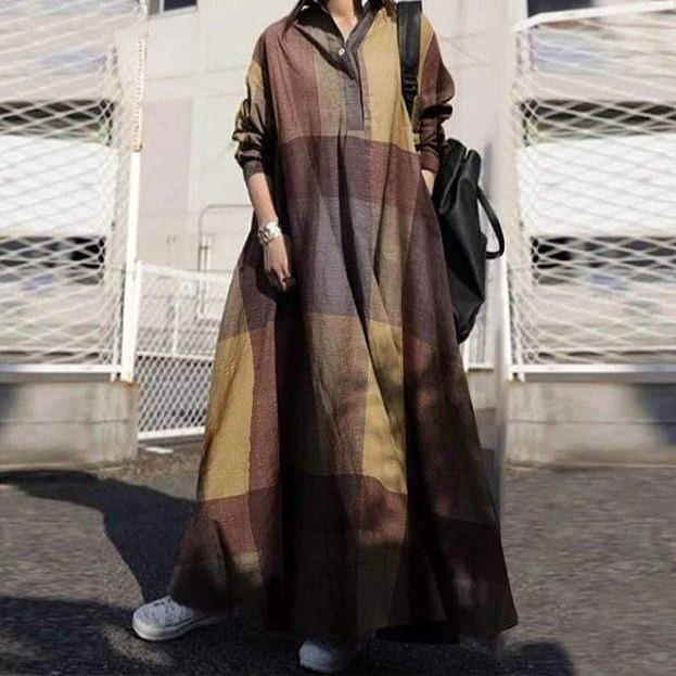 Buddhatrends outerwear S / Check Yellow Elaine Plaid Oversized Shirt Dress
