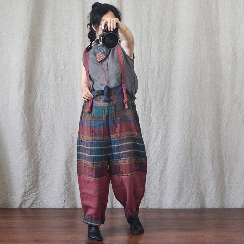 Buddhatrends Overall Brinley Linen Patchwork Jumpsuits