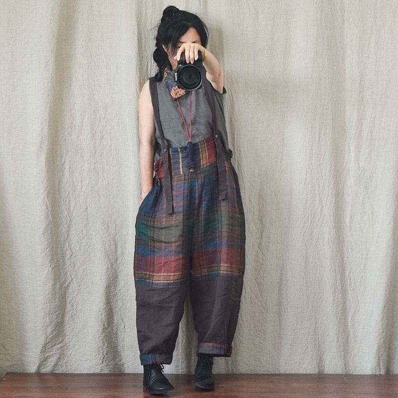 Buddhatrends Overall Brinley Linen Patchwork Jumpsuits