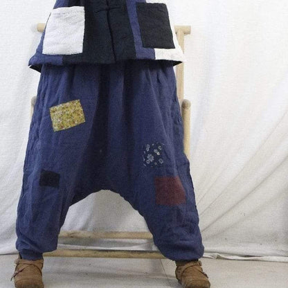Buddhatrends Pants Blue / One Size Oversized Patchwork Linen Pants | Zen