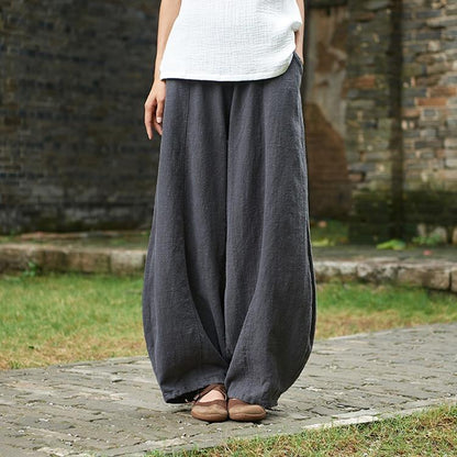 Buddhatrends Pants Dark Grey / S Sakura Wide Leg Linen Pants | Zen