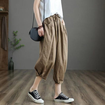 Buddhatrends Pants Khaki / One Size Sule Elastic Waist Linen Pants