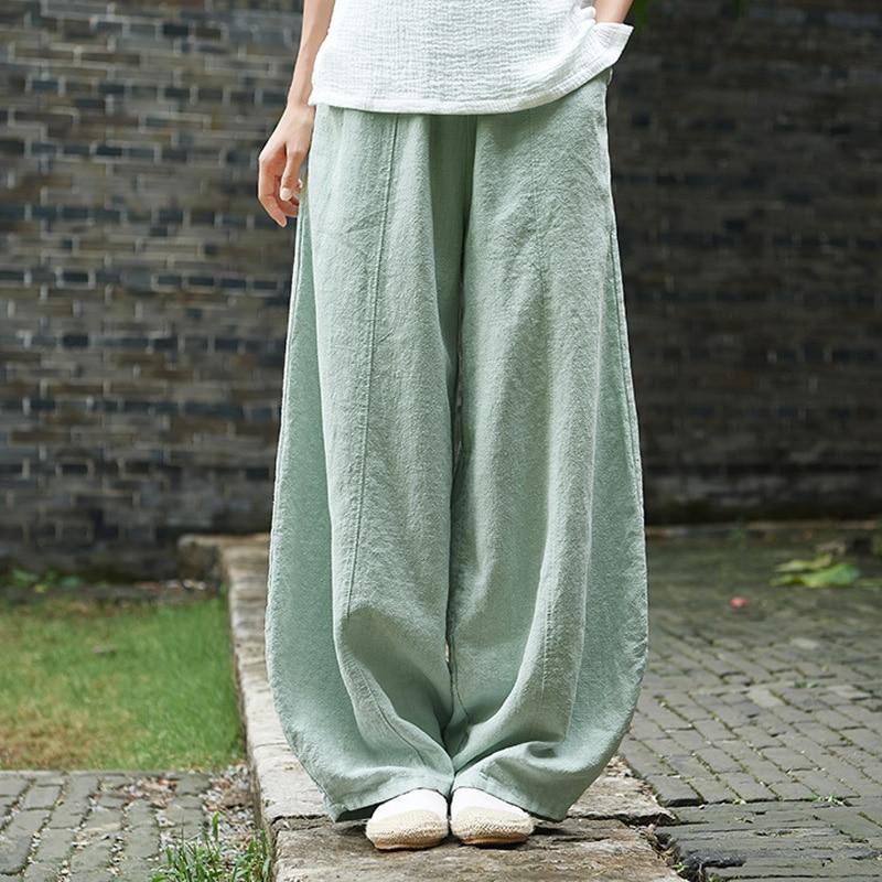 Buddhatrends Pants Pea Green / L Sakura Wide Leg Linen Pants | Zen