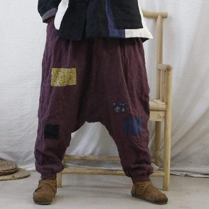Buddhatrends Pants Purple / One Size Oversized Patchwork Linen Pants | Zen