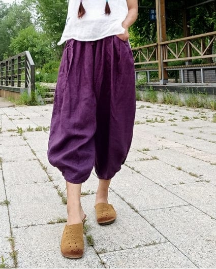 Buddhatrends Pants Purple / One Size Sule Elastic Waist Linen Pants