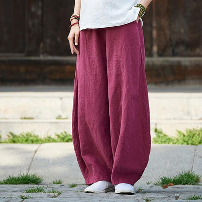 Buddhatrends Pants Red / L Sakura Wide Leg Linen Pants | Zen