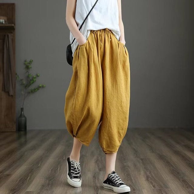 Buddhatrends Pants Yellow / One Size Sule Elastic Waist Linen Pants