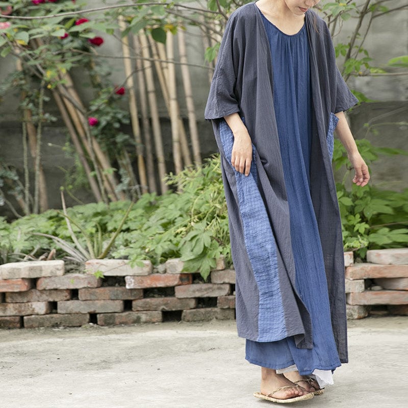 Buddhatrends Patchwork Long Cotton Linen Cardigan