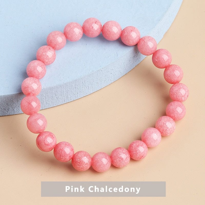 Buddhatrends Pink Chalcedony / 6mm Temperament Natural Green Jade Bracelet