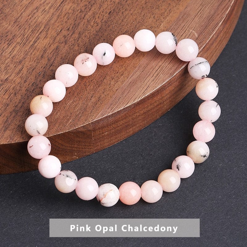 Buddhatrends Pink Opal Chalcedony / 6mm Temperament Natural Green Jade Bracelet