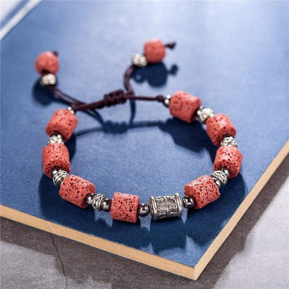 Buddhatrends Red Adjustable Lava Stone Bracelet