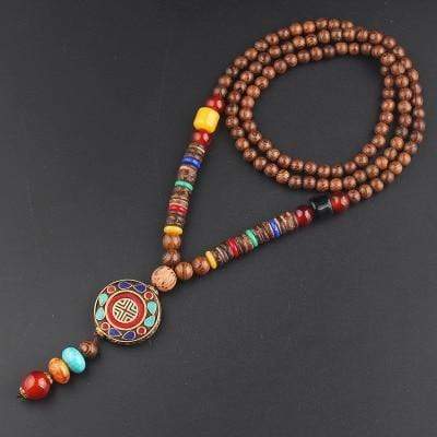 Buddhatrends Red Card Wooden Mala Beads Necklace