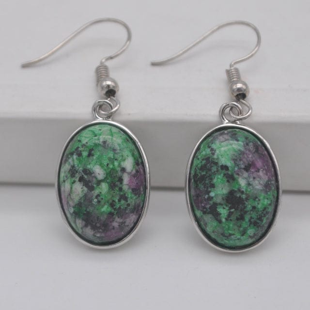Buddhatrends Red Green Zoisite St Natural Stones Oval Earrings