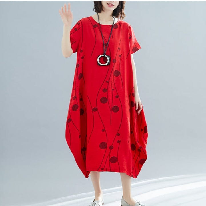 Buddhatrends Red / L Oversized Cotton Linen Korean Dress