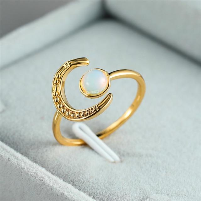 Buddhatrends Ring Gold Color / Resizable Moonstone Open Adjustable Ring