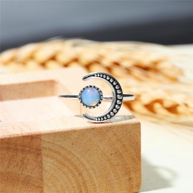 Buddhatrends Ring Resizable / Silver Color Moonstone Open Adjustable Ring