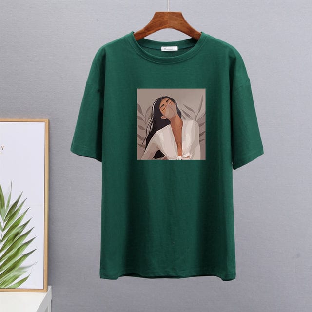 Buddhatrends Shirt 2-Green / XL Cartoon Oversized Casual Pullover Top