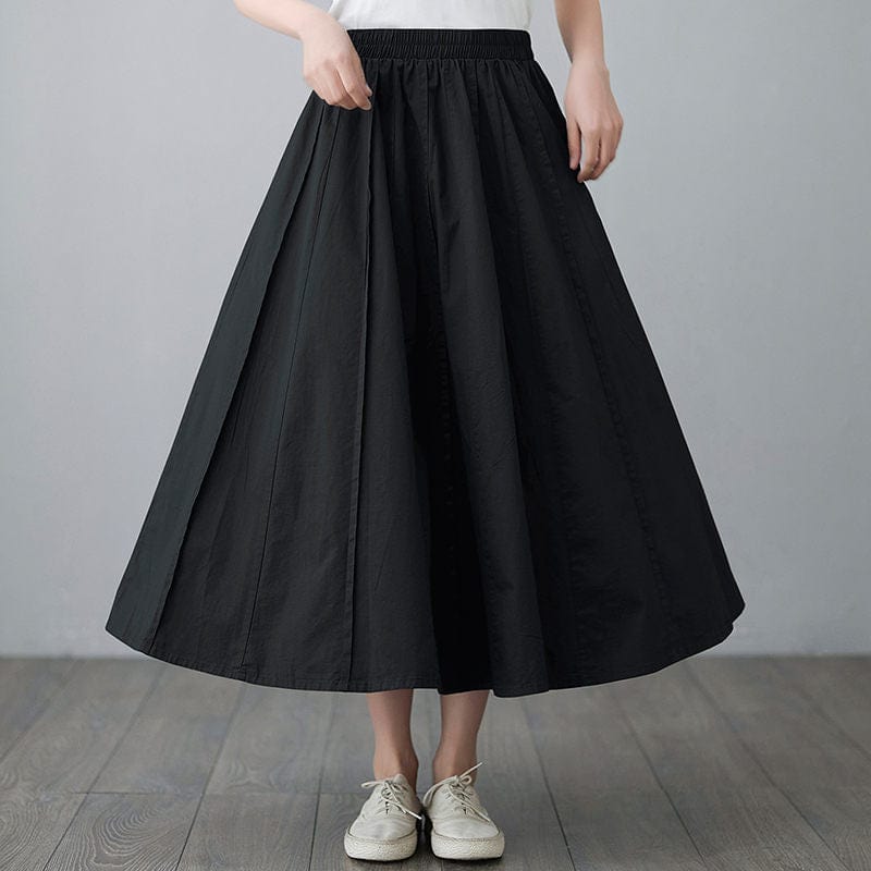 Buddhatrends Skirts Black / L High Waist Cotton Linen Pleated Skirt