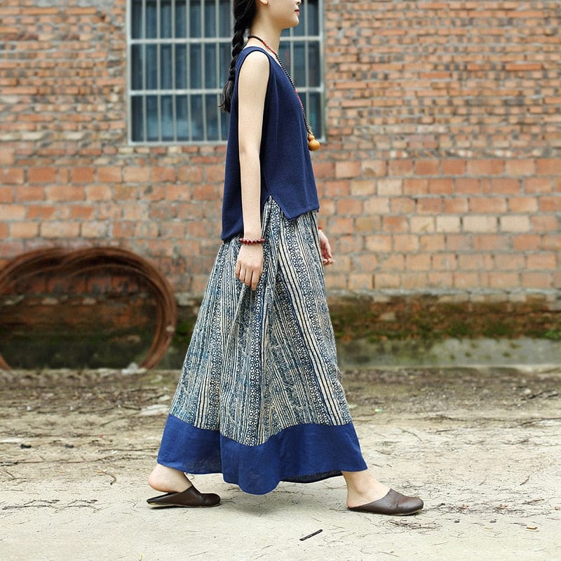 Buddhatrends Skirts Gaia Blue Cotton &amp; Linen Skirt
