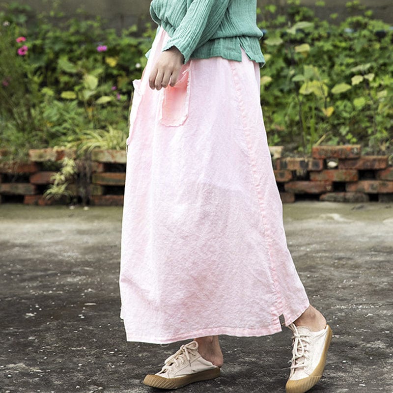 Buddhatrends Soft Pink Linen Midi Skirt