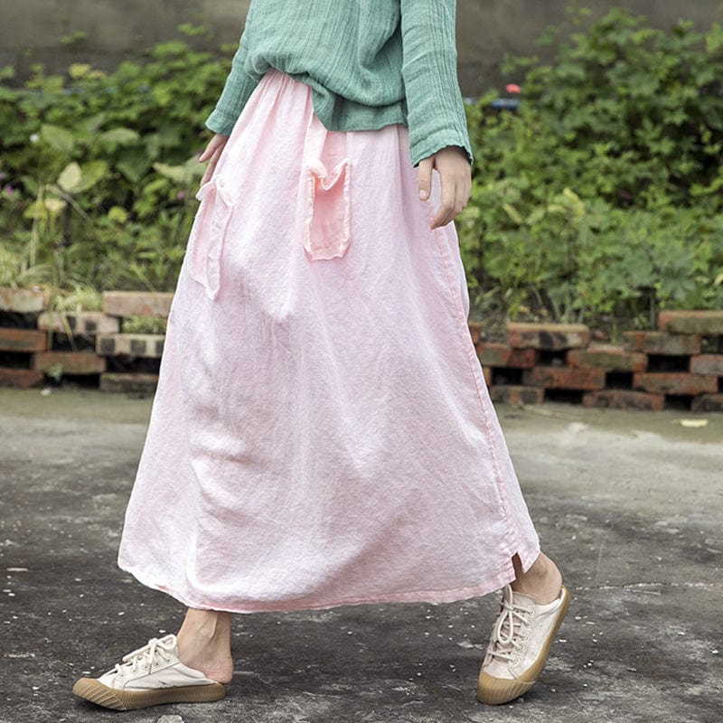 Buddhatrends Soft Pink Linen Midi Skirt