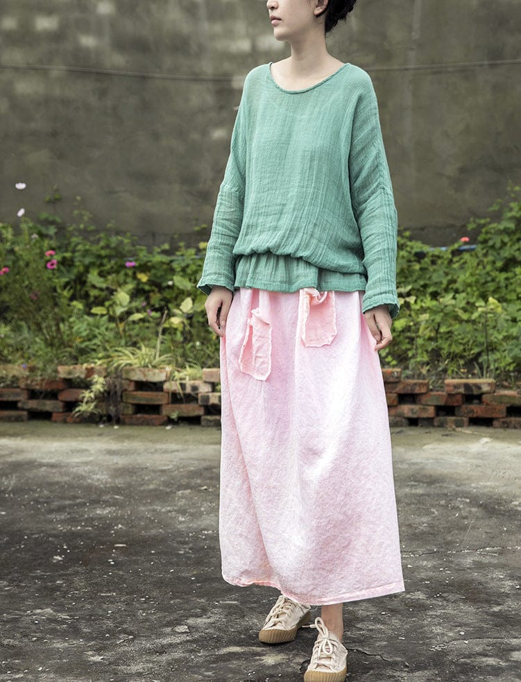 Buddhatrends Soft Pink Linen Midi Skirt