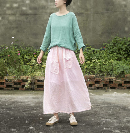 Buddhatrends Soft Pink Linen Midi Skirt