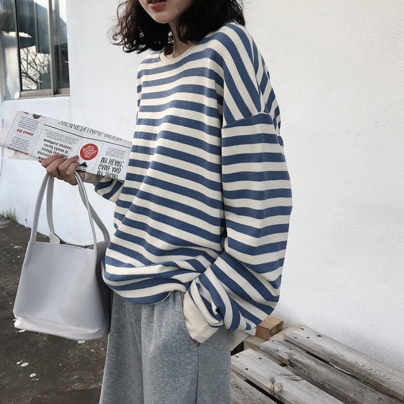 Buddhatrends sweater Kawaii Thin Striped Sweatshirt