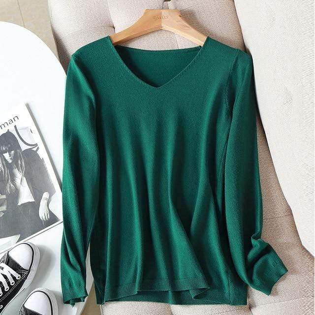 Buddhatrends sweater One Size / Green Basic Long Sleeve V-Neck Shirt