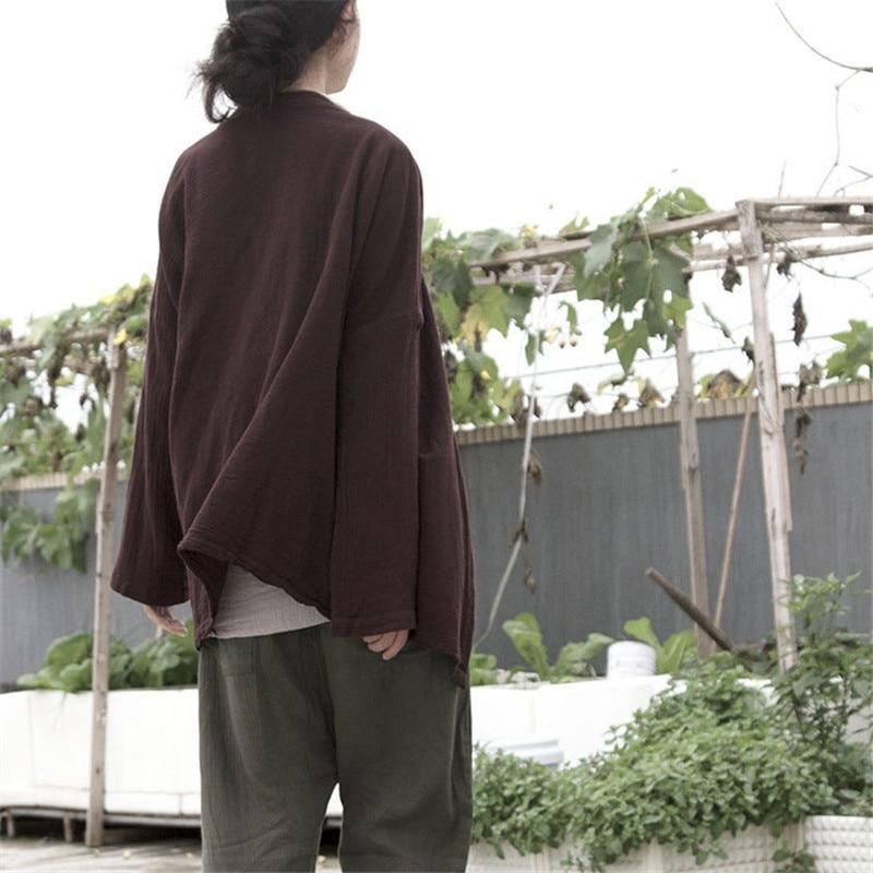 Irregular V Neck Brown Linen Cardigan | Lotus