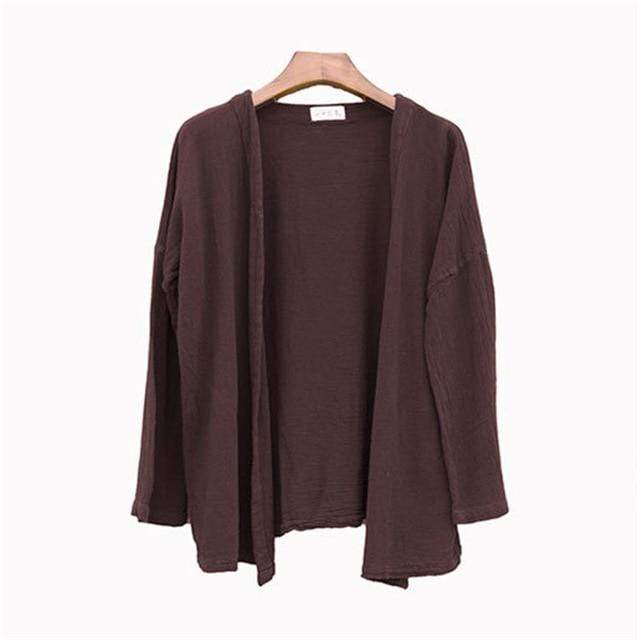 Irregular V Neck Brown Linen Cardigan | Lotus