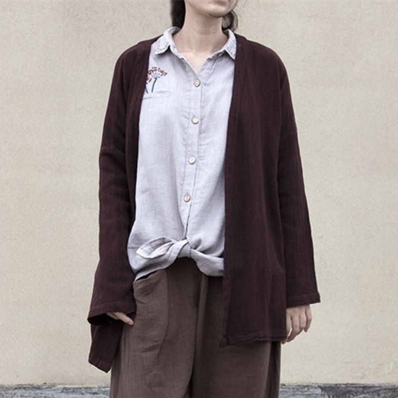 Irregular V Neck Brown Linen Cardigan | Lotus