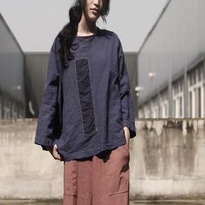 Buddhatrends Tops Blue Cotton and Linen Top | Lotus