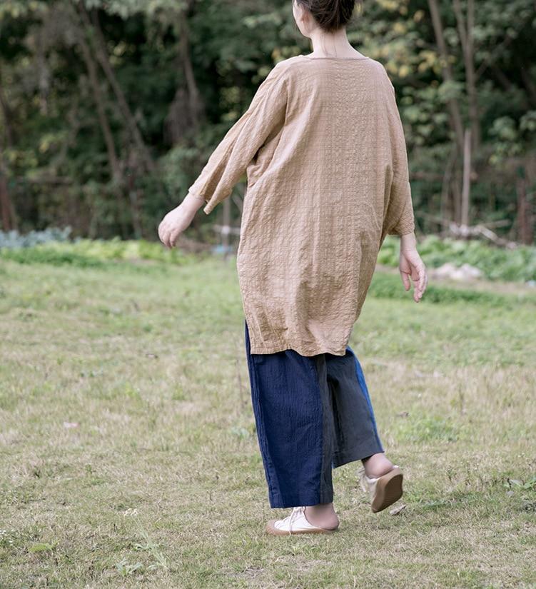 Buddhatrends Tops Irregular Length Cotton Linen T-shirt | Lotus