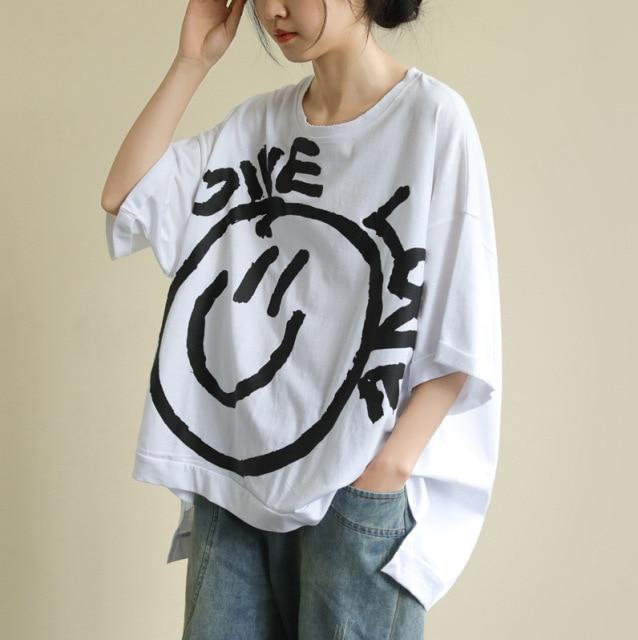 Buddhatrends Tops White / One Size Happy Day Oversized T-Shirt