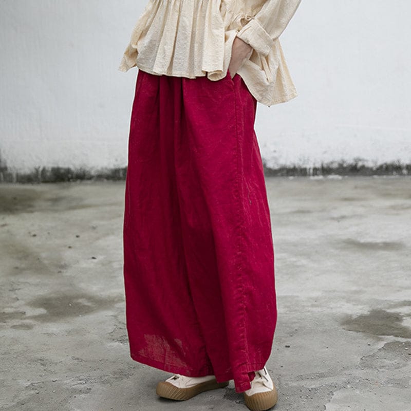 Buddhatrends Vibrant Red Cotton Linen Palazzo Pants