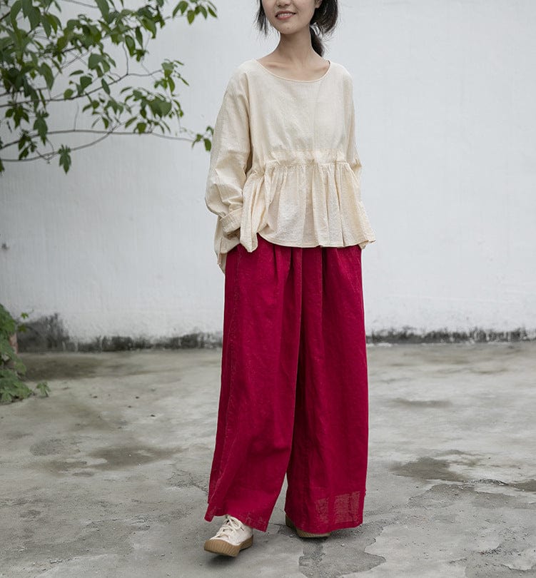 Buddhatrends Vibrant Red Cotton Linen Palazzo Pants