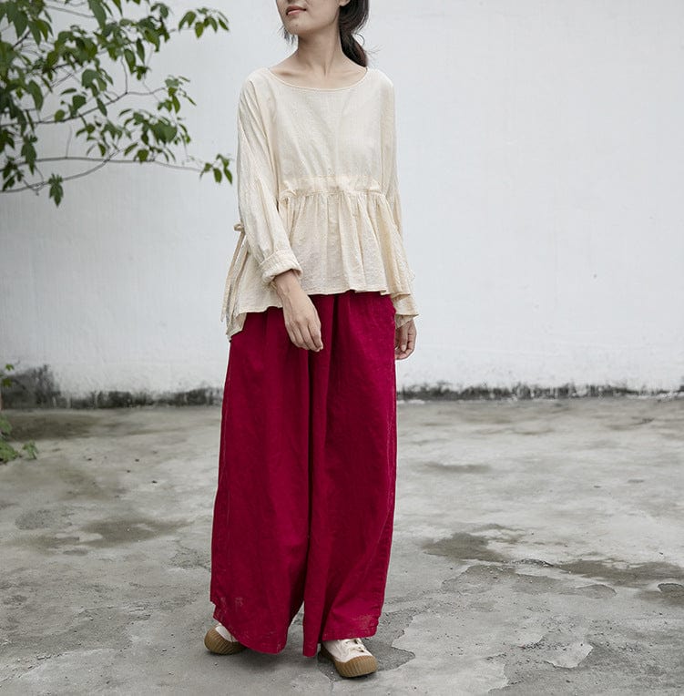 Buddhatrends Vibrant Red Cotton Linen Palazzo Pants