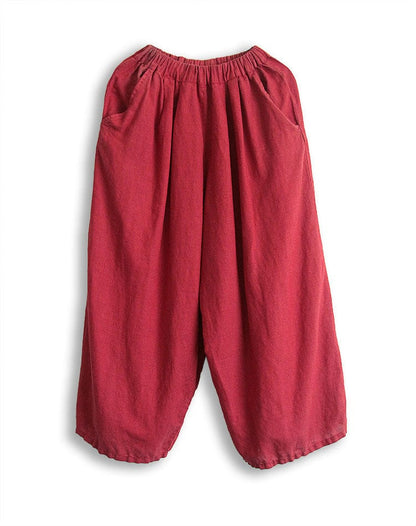 Buddhatrends Vibrant Red Cotton Linen Palazzo Pants