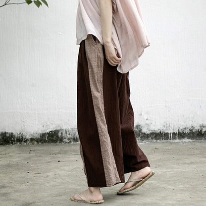 Buddhatrends Vintage Wide Leg Cotton Linen Pants | Lotus