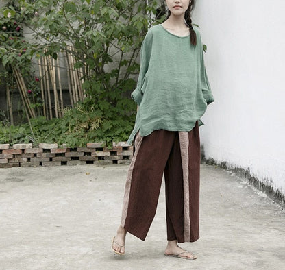 Buddhatrends Vintage Wide Leg Cotton Linen Pants | Lotus