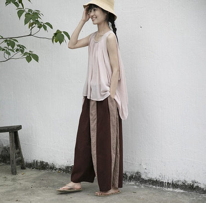 Buddhatrends Vintage Wide Leg Cotton Linen Pants | Lotus