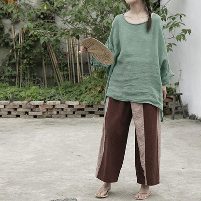 Buddhatrends Vintage Wide Leg Cotton Linen Pants | Lotus