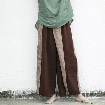 Buddhatrends Vintage Wide Leg Cotton Linen Pants | Lotus