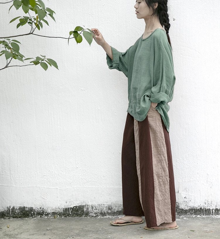 Buddhatrends Vintage Wide Leg Cotton Linen Pants | Lotus